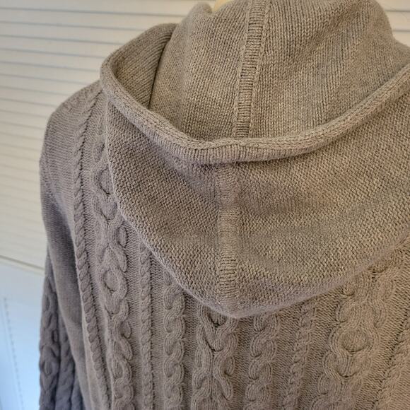 LL Bean Gray Cotton Cable Knit Hoodie Jacket Women's Large - Picture 3 of 5
